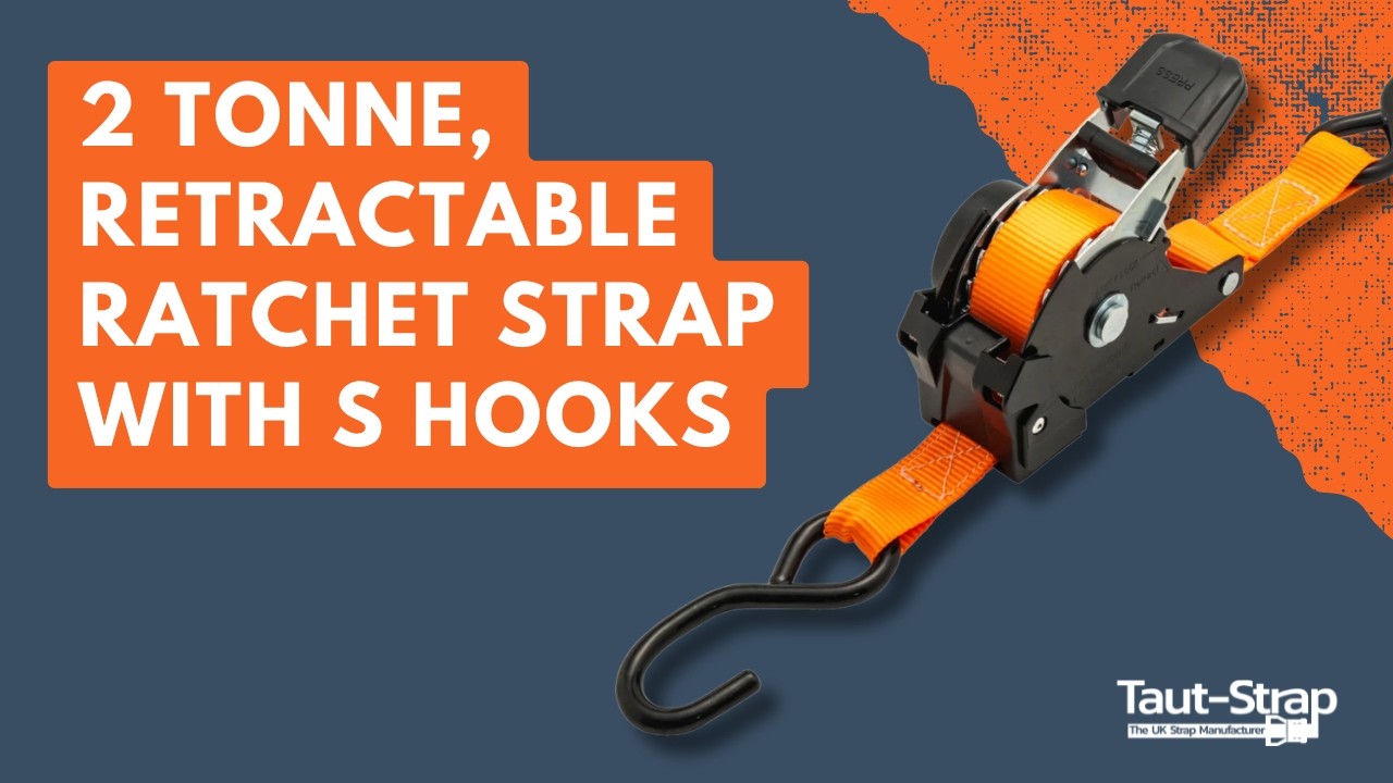 2 Tonne, Retractable Ratchet Strap with S Hooks