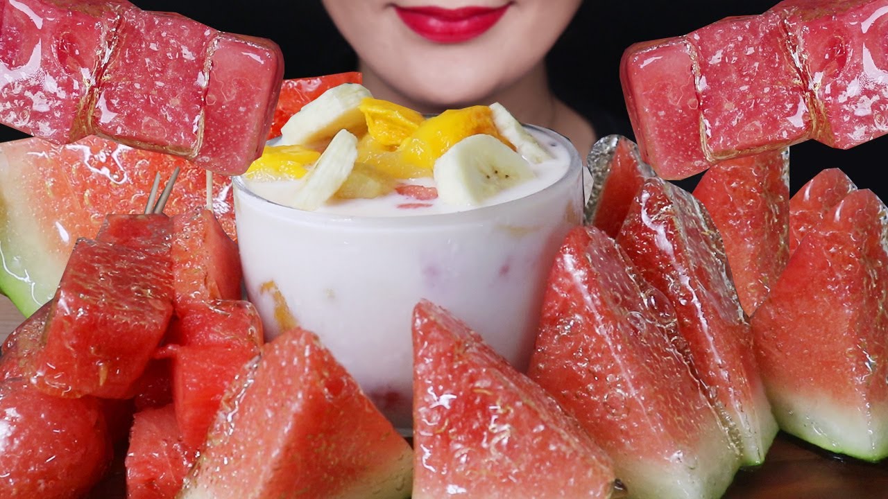ASMR 수박탕후루🍉화채 먹방탕후루🍉화채 먹방 Tanghulu candied fruit watermelon&hwachae Mukbang Kẹo trái cây フルーツ飴