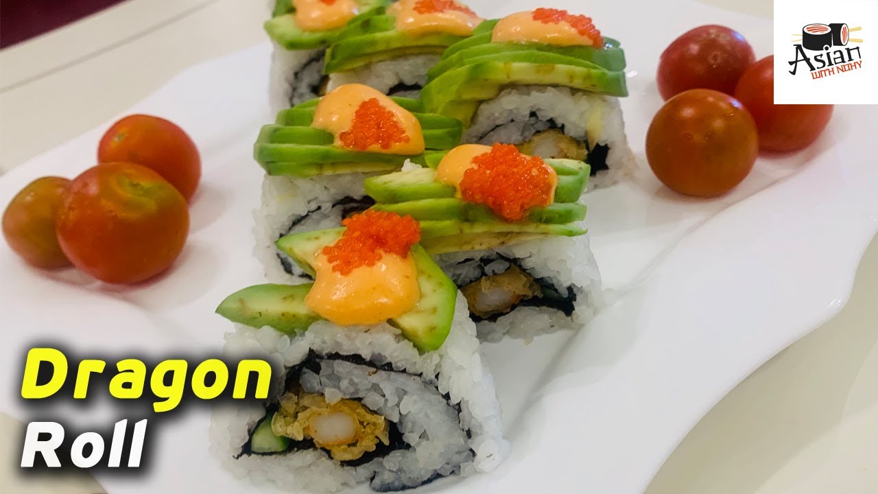 شوفوا اسرع طريقة عمل الدراجون سوشي رول |Asian with Nohy| Dragon sushi roll recipe
