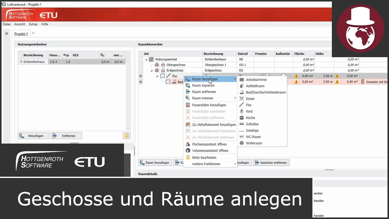 Geschosse und Räume anlegen - Luftverbund