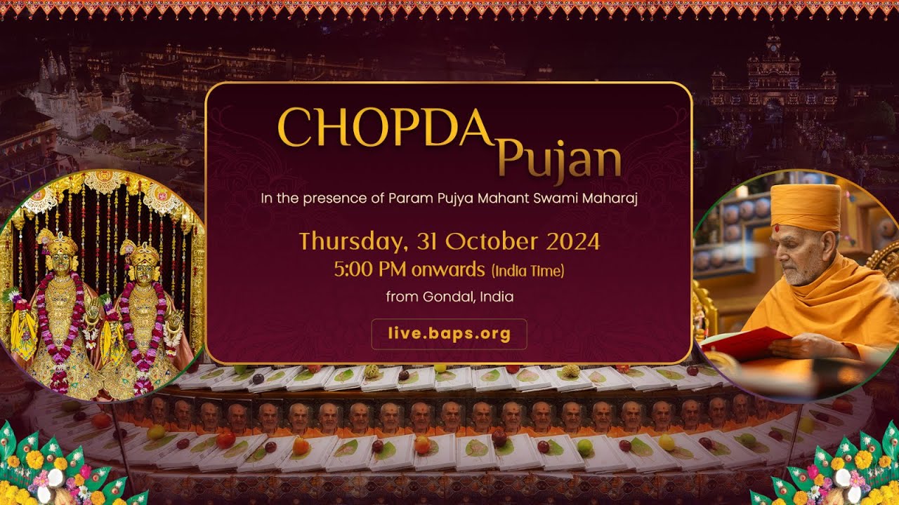 Chopda Pujan in the presence of Param Pujya Mahant Swami Maharaj, Gondal, India 31 Oct 2024  5:00 pm