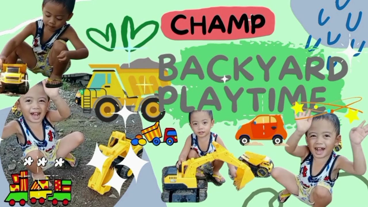 TOY TRUCK VIDEO || CHAMP'S BACKYARD PLAYTIME 😂😎