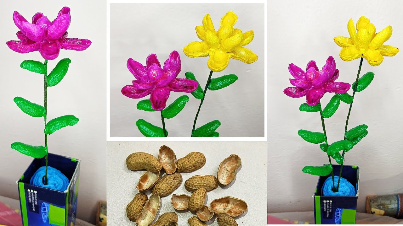 Flower with peanut shell | Best Out Of Waste Peanut Shell Craft | Peanut Shell Reuse Idea