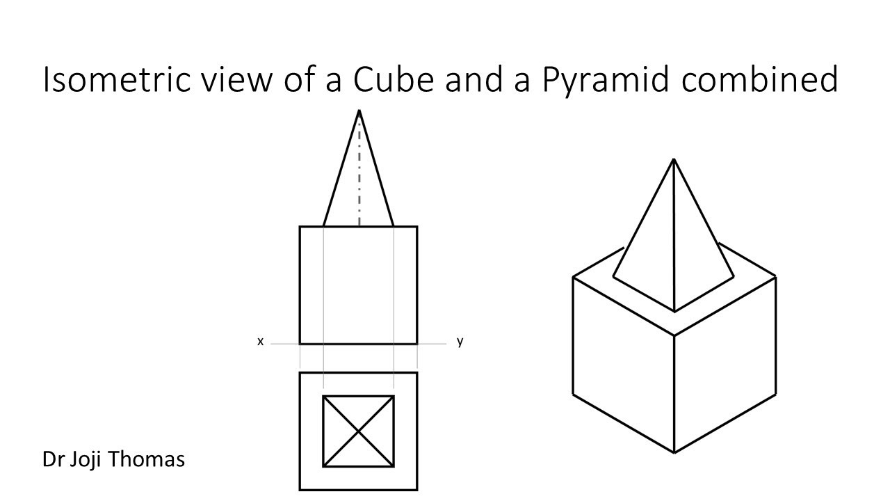 Isometric view of a Cube and a Pyramid combined