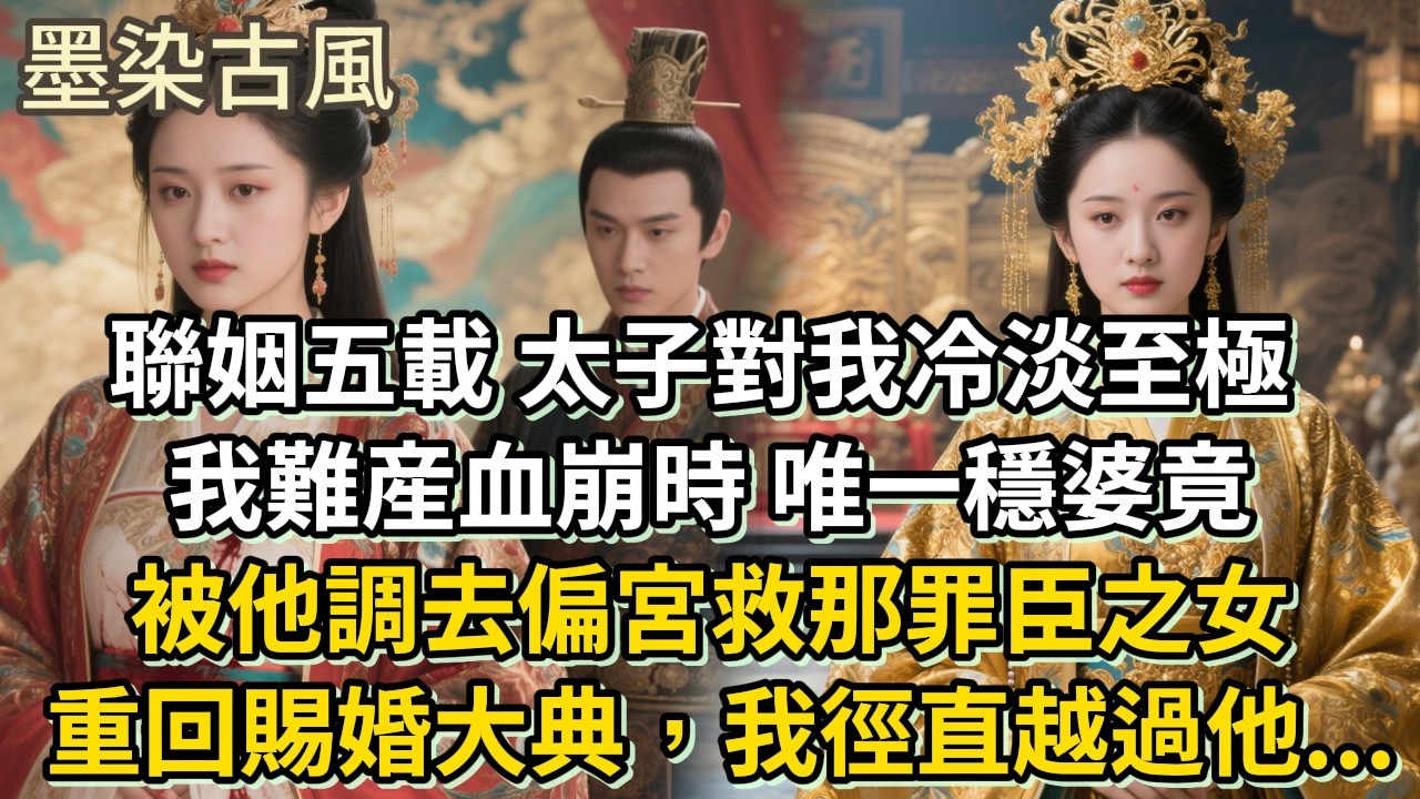 聯姻五載太子對我冷淡至極。我難産血崩時，唯一穩婆竟被他調去偏宮救那罪臣之女。重回賜婚大典，我徑直越過他...#古言 #小説 #古風 #愛情 #情感故事 #爽文 #完結#原創