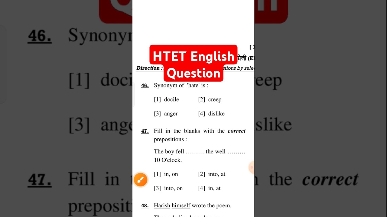 Htet English | htet english previous year question paper | english ctet | english htet #prt_2024