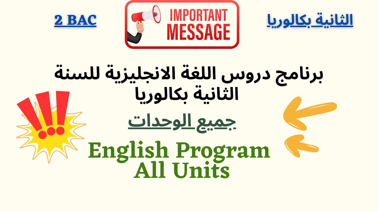 هام جدا !! برنامج اللغة الانجليزية للسنة الثانية بكالوريا !! جميع الوحدات و الدروس بالتفصيل BAC 2025