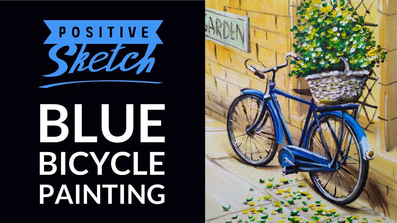 Acrylic painting, Bicycle with flowers, Painting tutorial