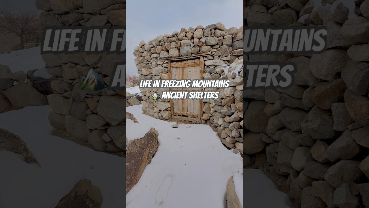 Ancient Stone Hut in Freezing Mountains 🏔️ Winter Survival Life #rockfortress #rockcarving #shorts
