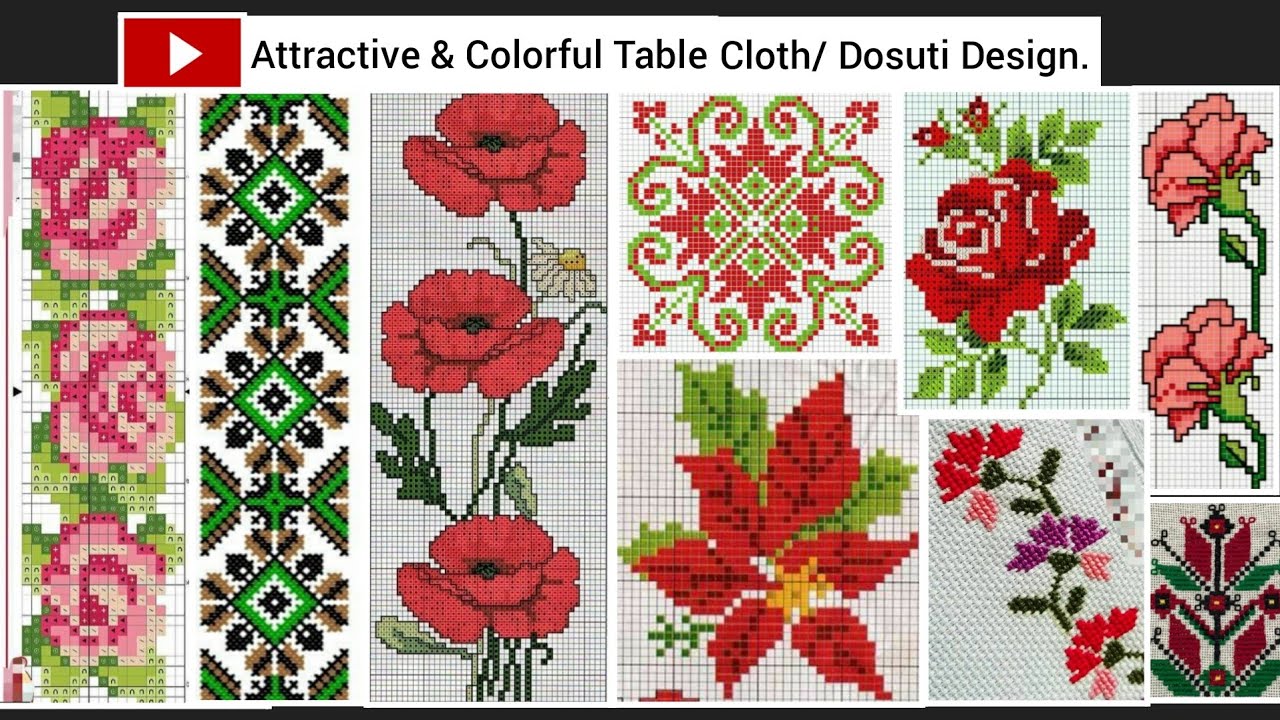 Attractive & Colorful Cross Stitch or Dosuti design || Tablecloth Border design.
