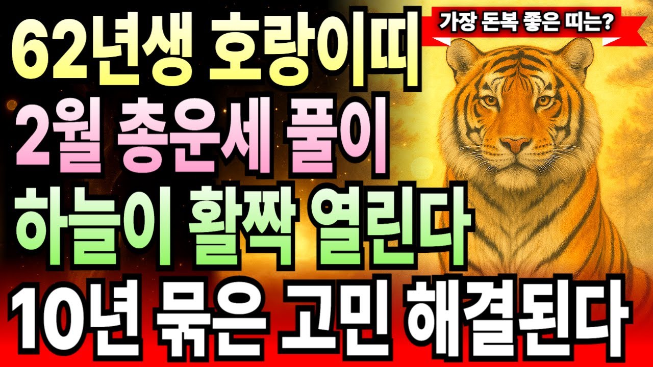 64세 임인년생 호랑이띠 2026년 2월 운세 1962년생 긴급 공개합니다! 지금부터 재물 쌓이는 흐름 멈추지 않고 신이 도와 부자 만드는 시기 시작됐어요.