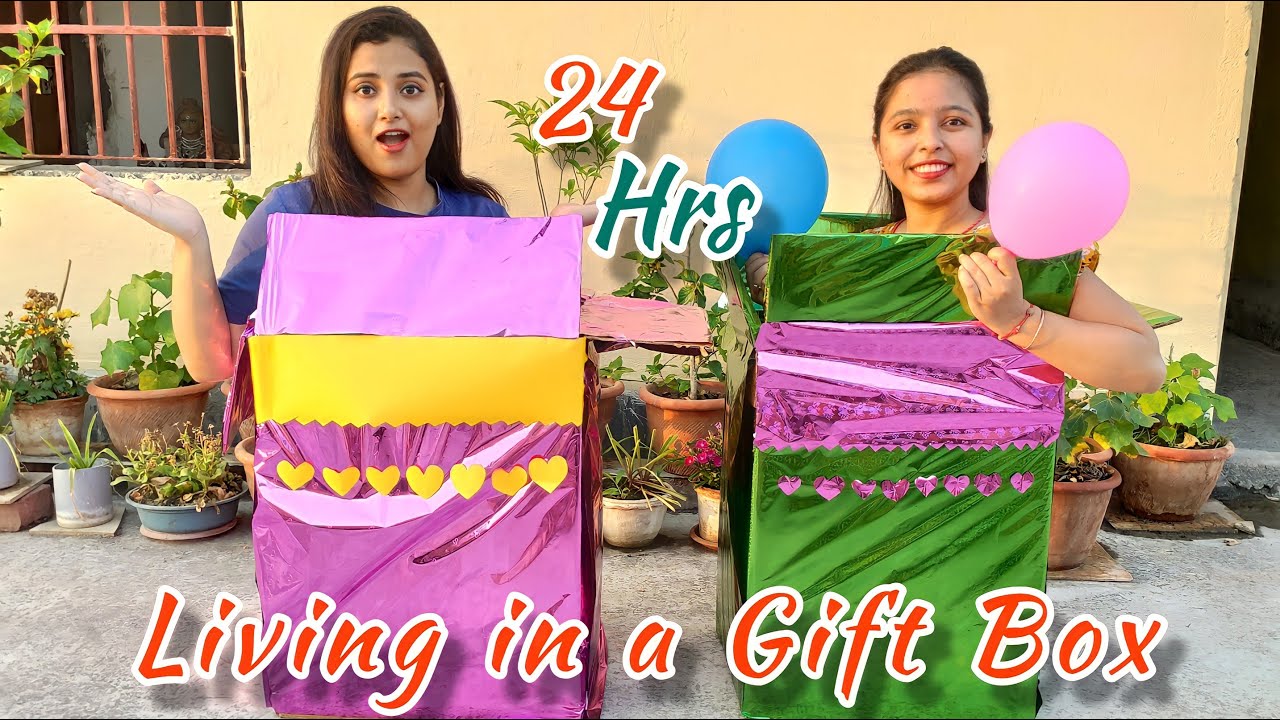 Living in a *Gift Box* For 24 Hours On Rooftop Challenge🤪😎 24 Hours Challenge