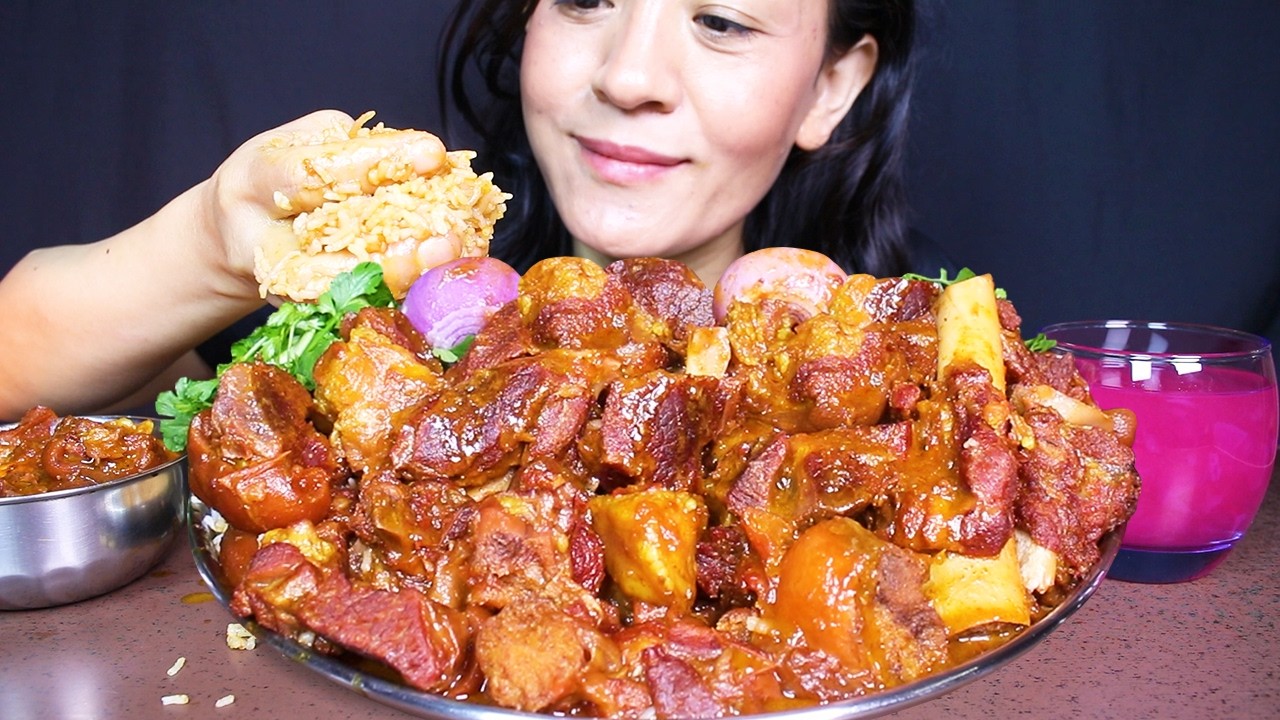 Eating Spicy Delicious Mutton Curry and Extra Gravy with Basmati Rice #ASMR/EATING SHOW #MUKBANG