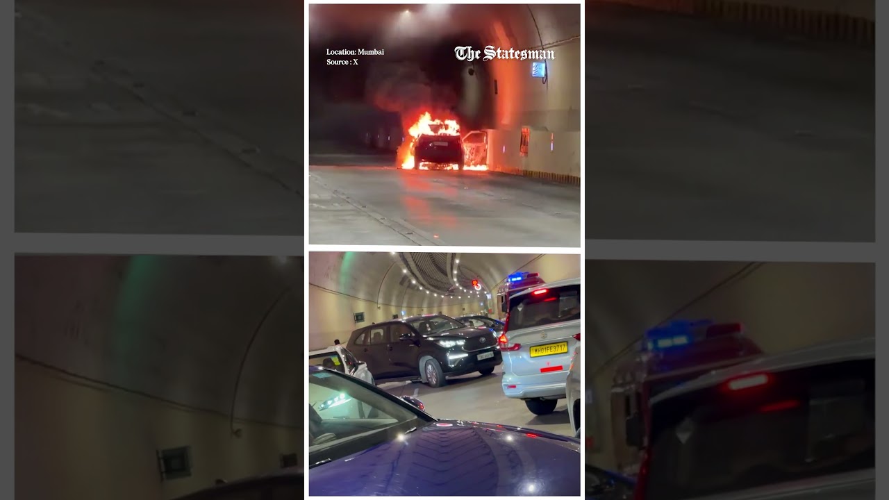 Car Bursts Into Flames Inside Mumbai Coastal Road Tunnel | #shorts
