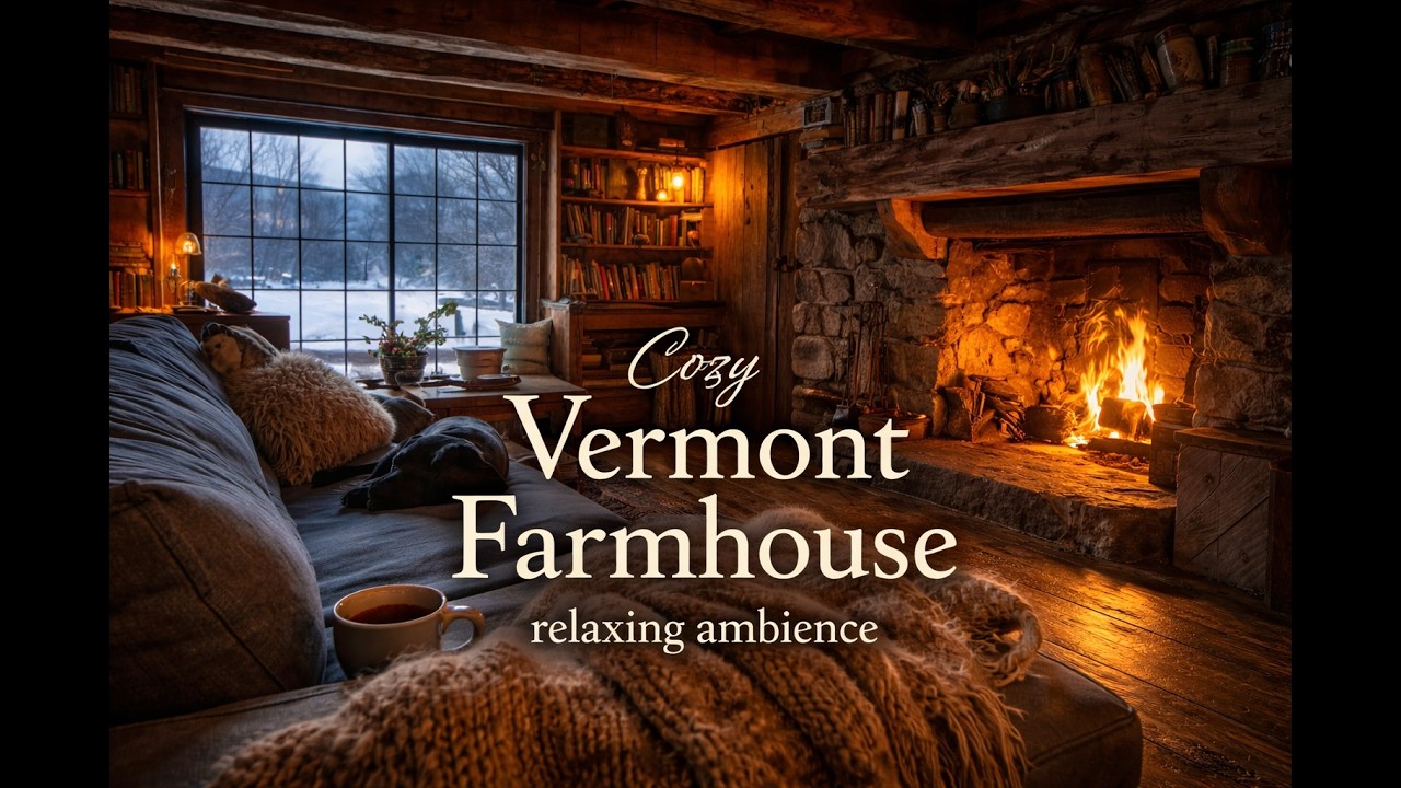 A Cozy Vermont Farmhouse 🔥 Fireplace & Winter AmbienceVermont