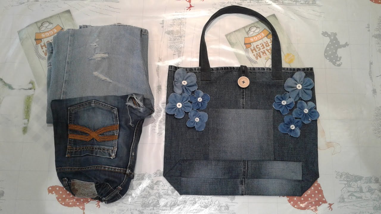 Recyclage d'un vieux jeans en jolie sac / Recycle hand bag from old Jeans