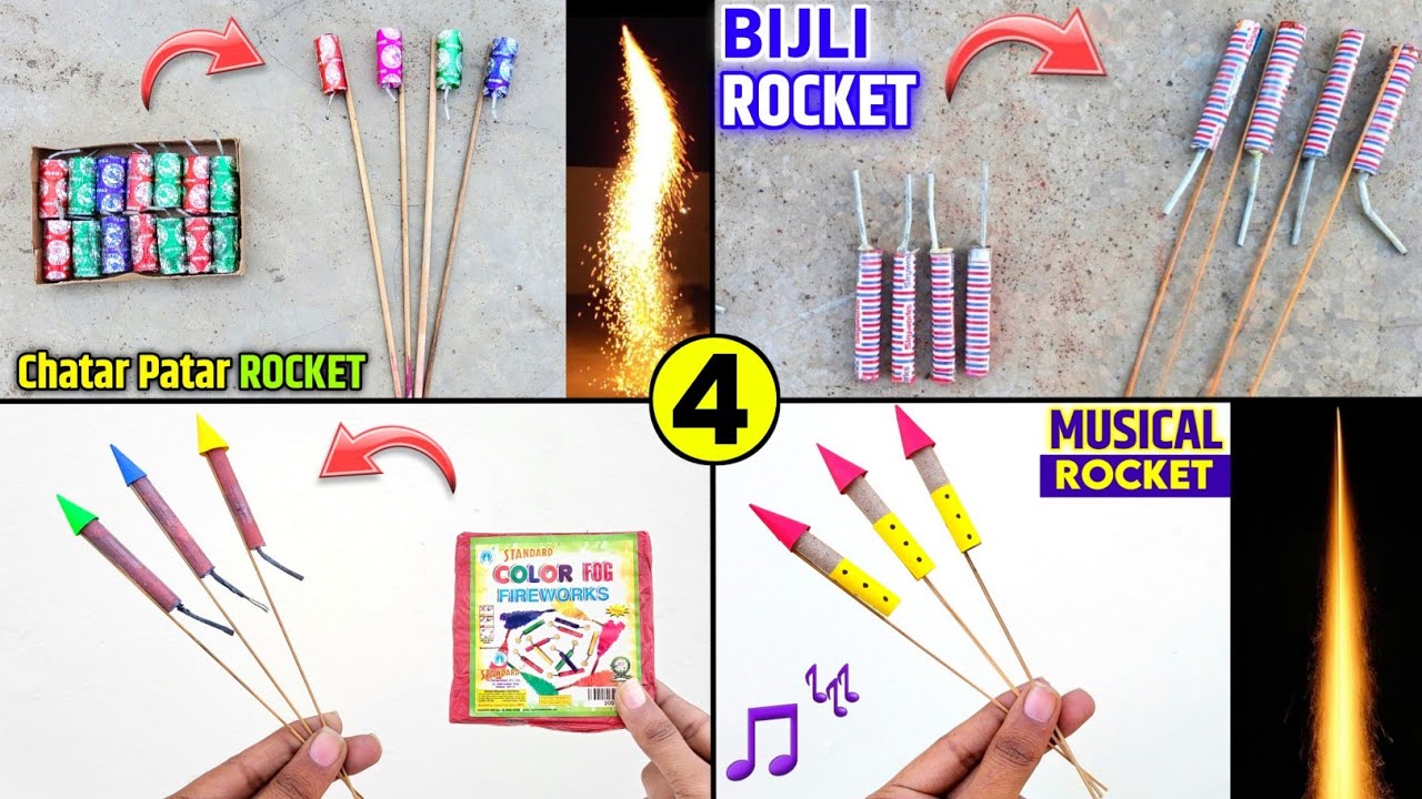 4 best homemade rockets , how to make working rocket at home , bijli/chatar patar/colourfull rocket