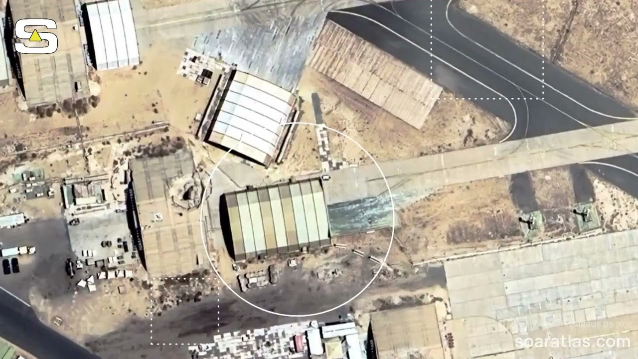 New Soar Atlas satellite imagery shows damage to an aircraft hangar at the U.S