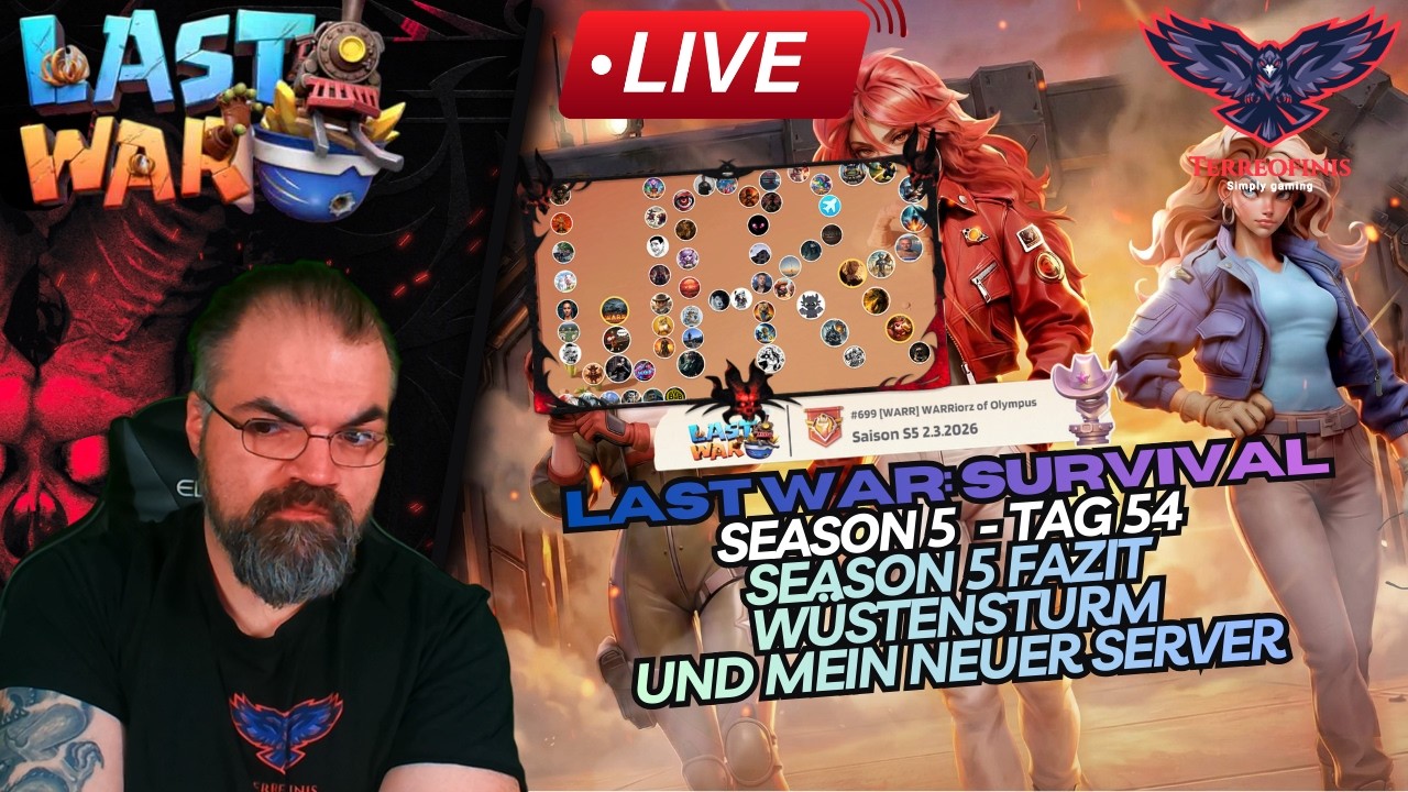 LIVESTREAM:  SEASON 5 - TAG 54 ► S5 Fazit, Wüstensturm, mein NEUER SERVER!!! | LAST WAR: SURVIVAL