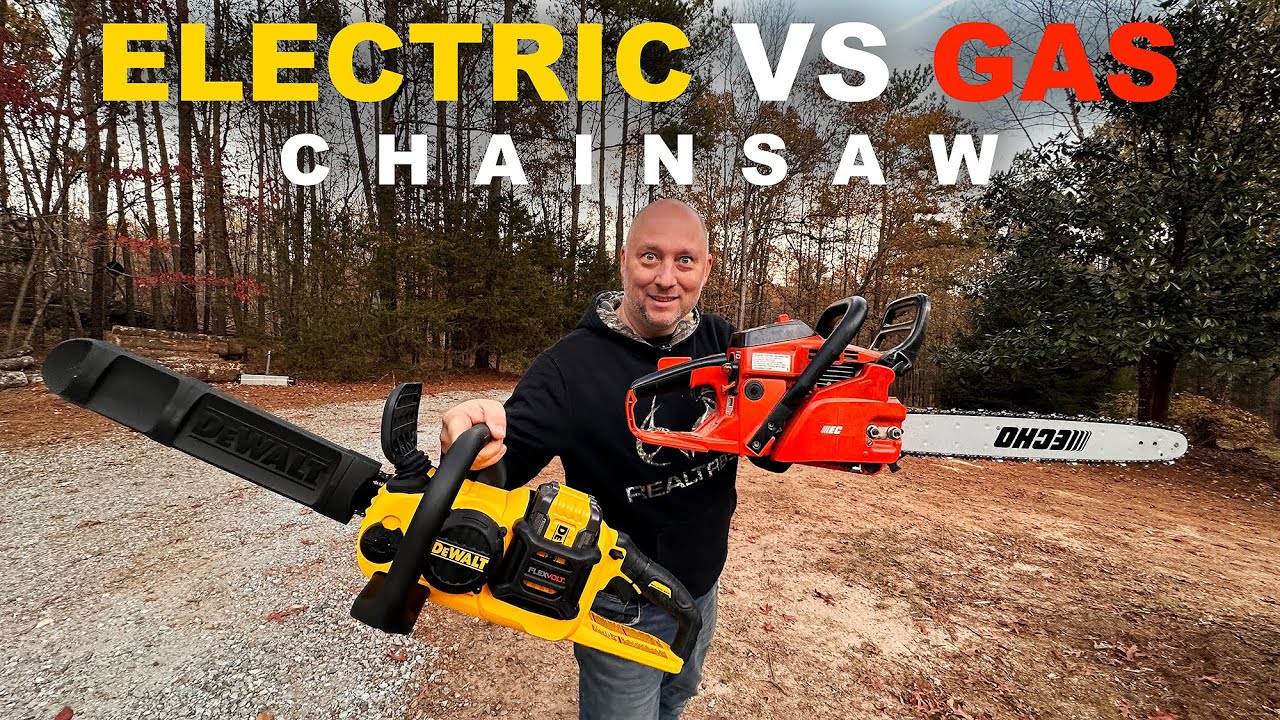 Сравнение электрической и бензиновой бензопил DeWalt Echo 18 дюймов. Я купил DeWalt FLEXVOLT 60V ...
