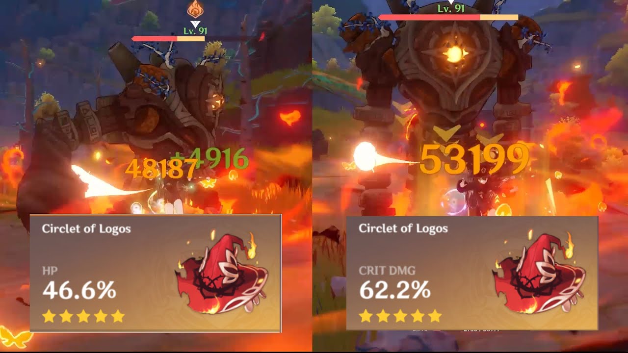 Hu Tao - Circlet HP% and Crit Dmg Comparison