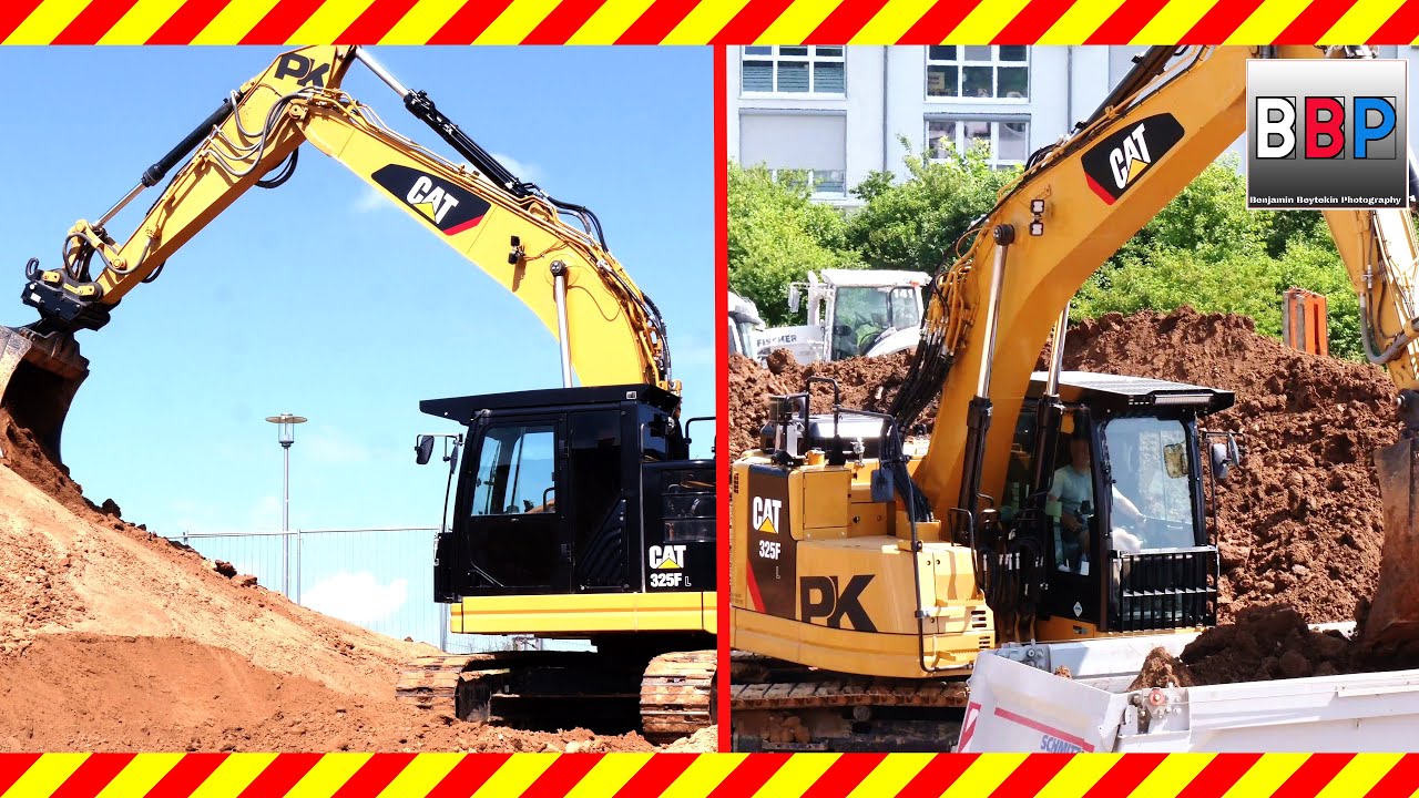 Caterpillar 325F & Mercedes-Benz Sattelkipper, Weinstadt, Germany, 19.07.2021.