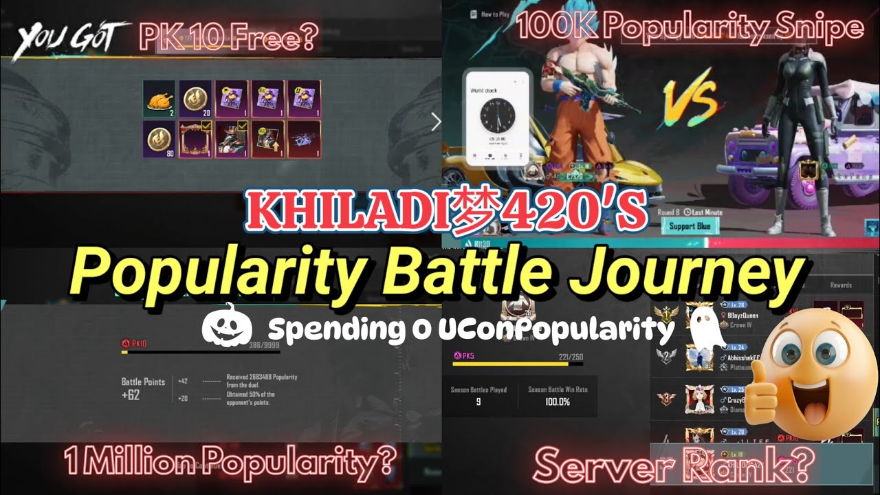 KHILADI 420'S PK 0 to PK5 Complete Journey | Popularity Battle Without Spending UC | Reach PK10 Free