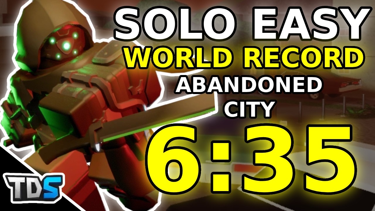 [6:35] TDS SOLO EASY MODE WORLD RECORD IN ABANDONED CITY | Tower Defense Simulator Roblox