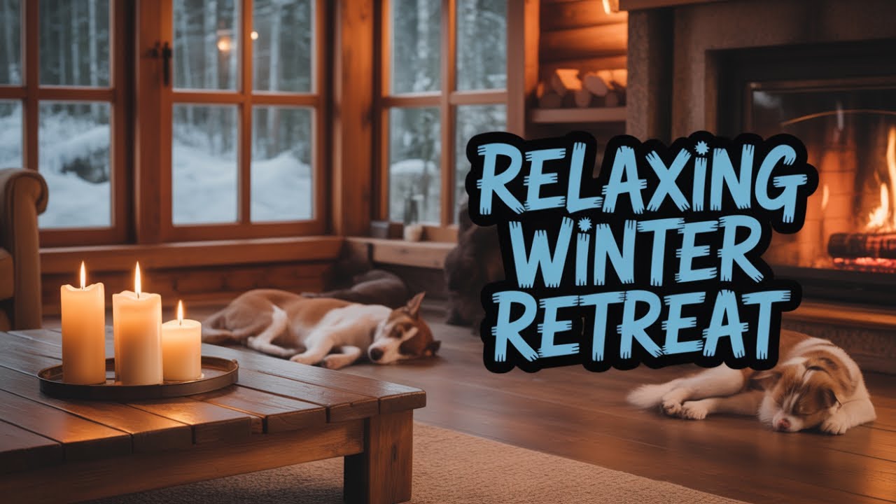 Cabin Fireplace and Ambient Flute | Peaceful Snowfall for Better Sleep & Focus