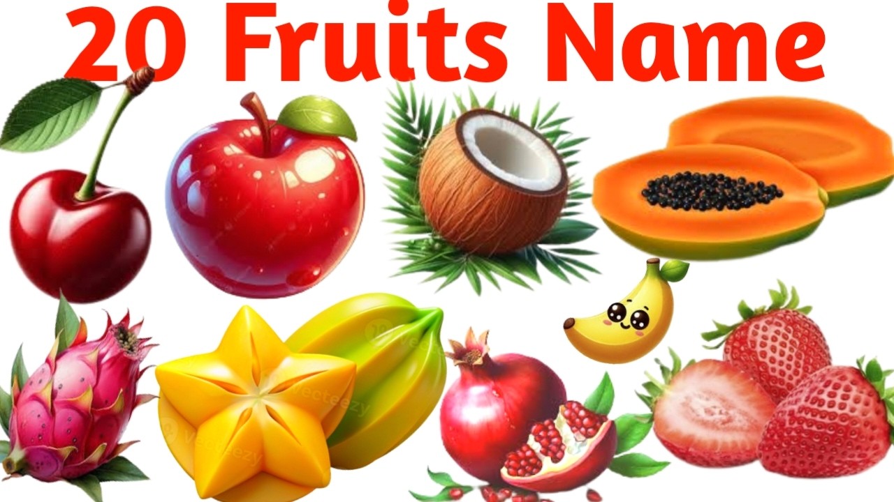 20 Fruits Names in English with Pictures | Fruit Vocabulary for Kids & Kindergarten