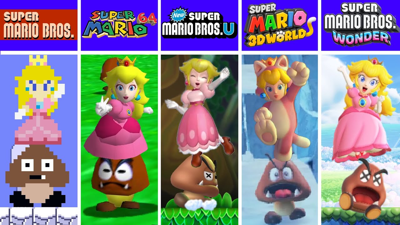 Evolution of Goomba Dying Crushed by Princess Peach, Super Mario Games And Fan Mod Games (1985-2025)