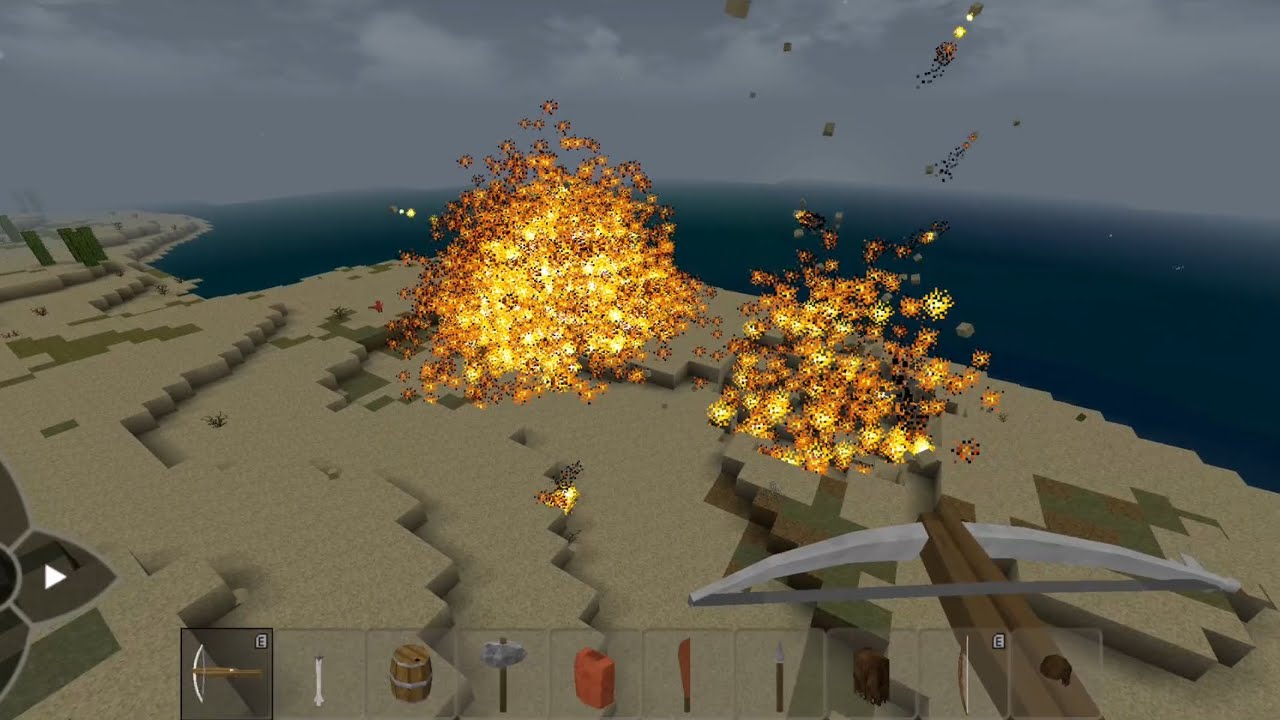 Survivalcraft 2 simulando o ataque americano ao Irã no modo criativo