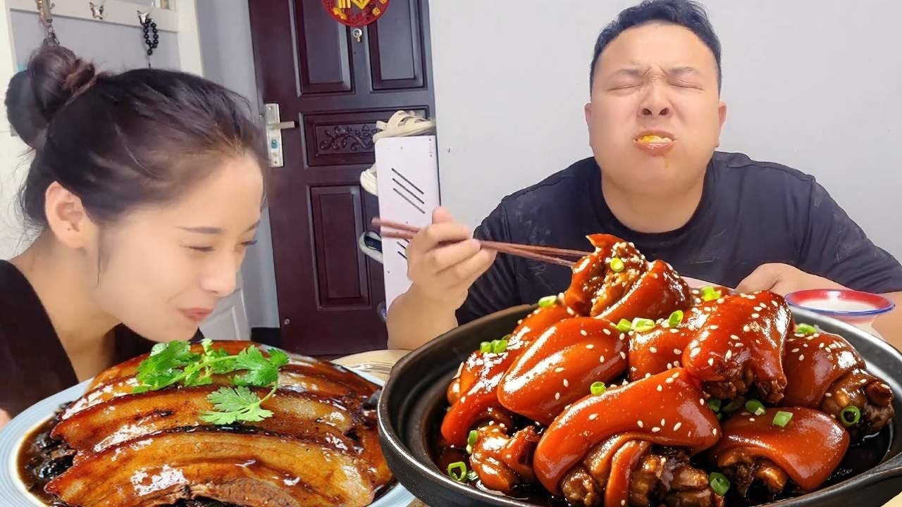 自私老公做了一大盆肉独享，趁他不注意吃一点，顺便加点芥末给他【九零后夫妻】