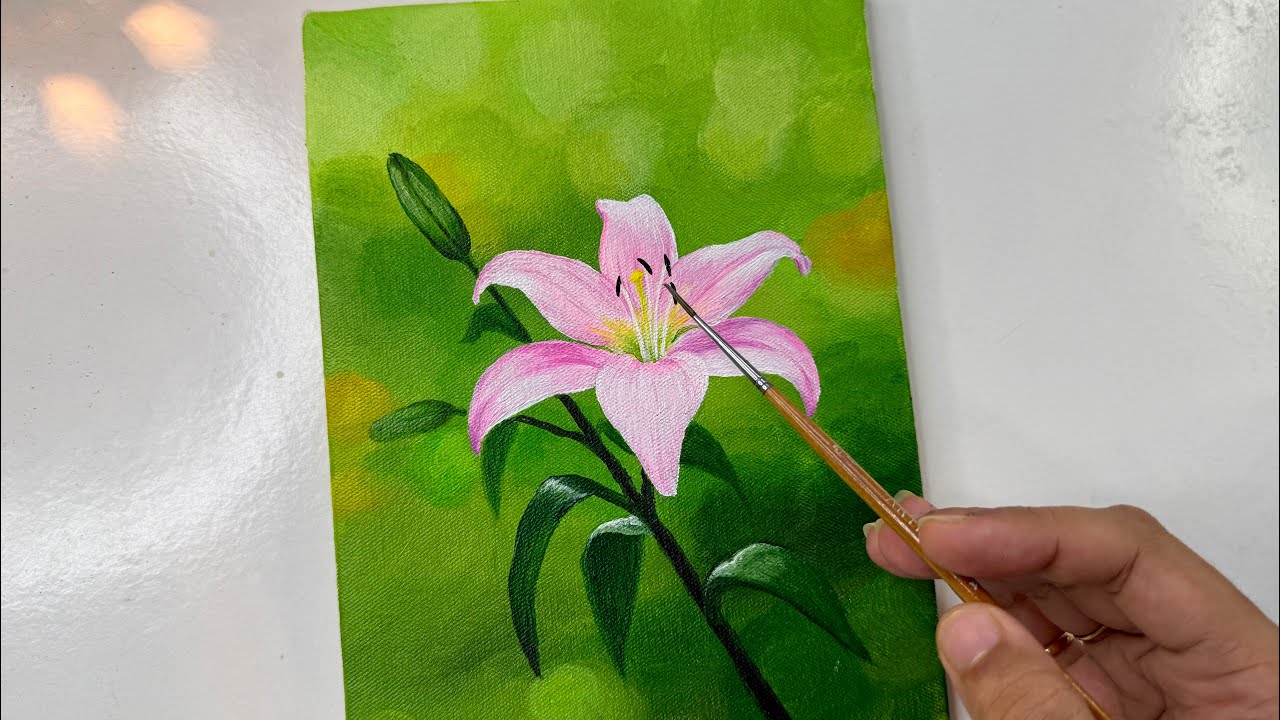 Lily flower painting/ easy Acrylic painting tutorial/ painting for beginners