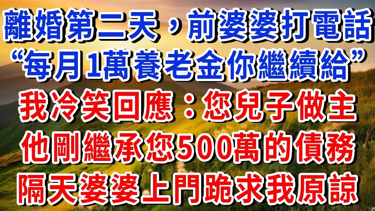 離婚第二天，前婆婆打電話：每月1萬的养老金 你得照常給，我笑著回覆：阿姨，您兒子剛繼承了您500萬的債務#書婷講故事 #為人處世#生活經驗#情感故事#晚年哲理#說故事#完結文