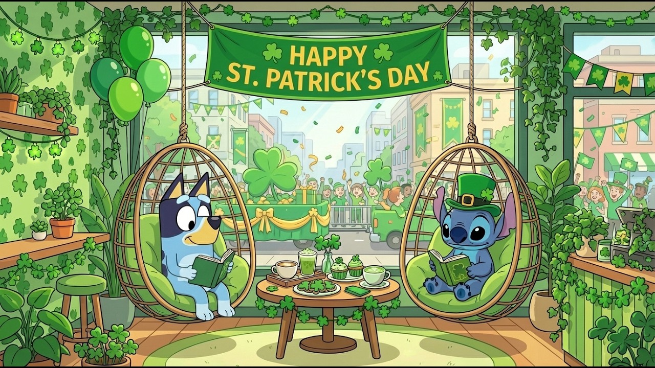 Stitch & Bluey St. Patrick’s Day Coffee Spot 🍀 Chill Lofi for Study & Focus 🎧 Cozy Shamrock Moments