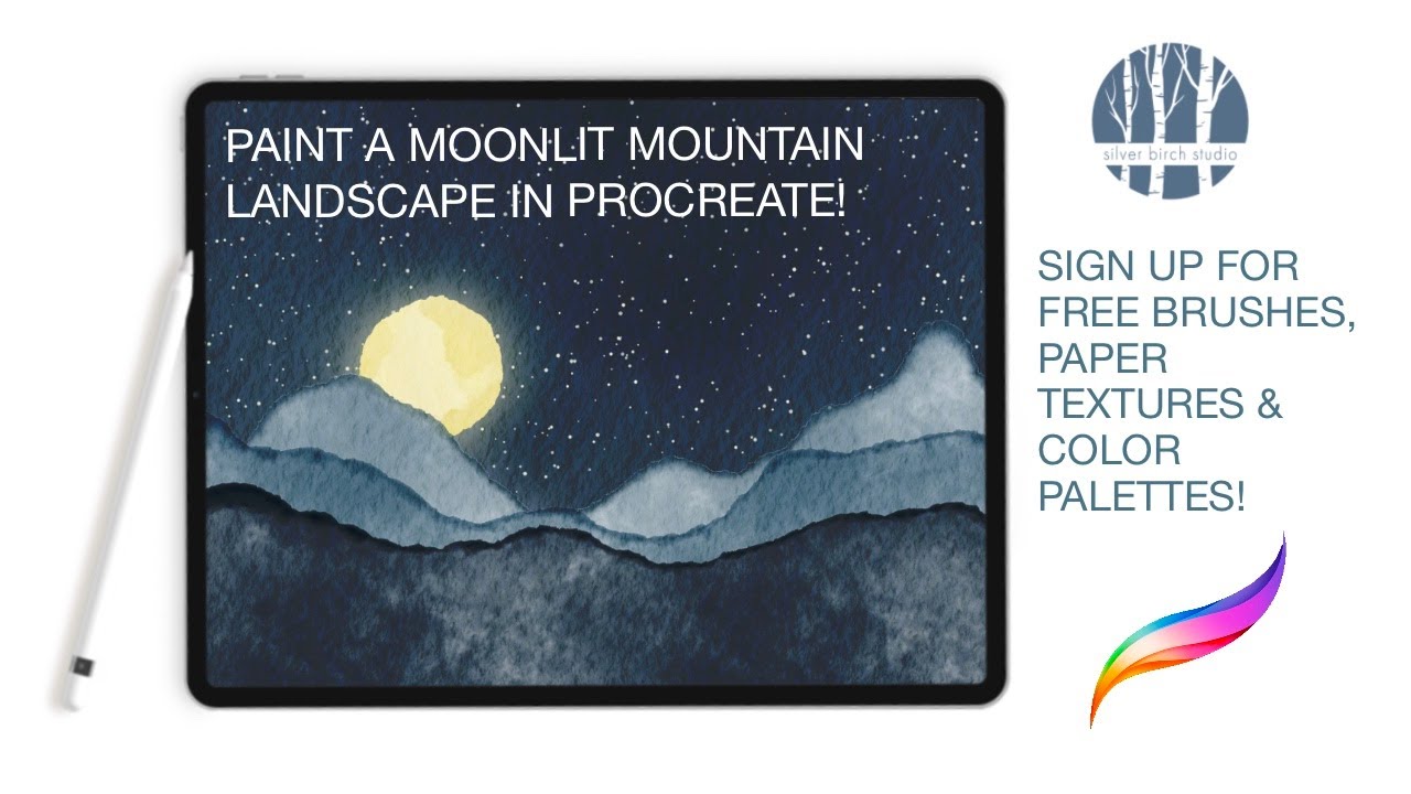 Procreate Tutorial • Paint a Digital Watercolor Landscape • Free Brushes, Paper, Palette!