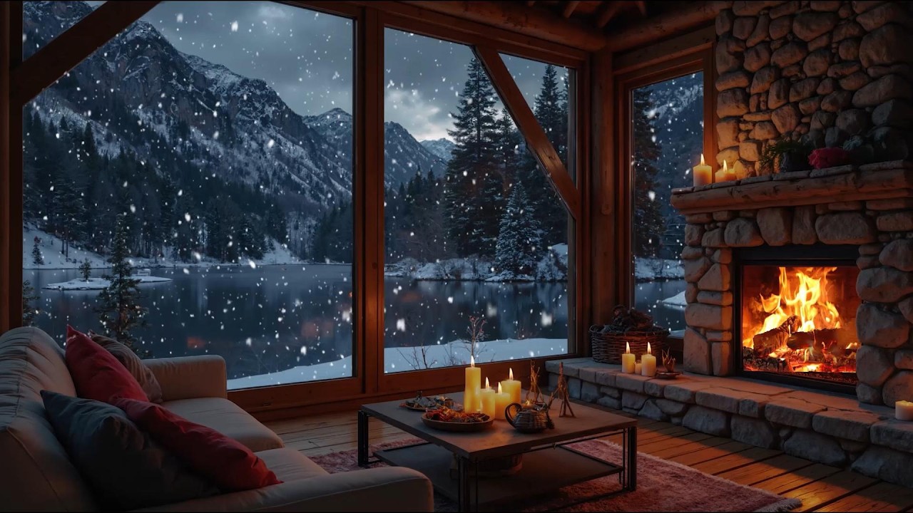 Winter Cabin Fireplace Ambience ❄️🔥 | Snowy Forest View & Crackling Fire Sounds for Deep Sleep