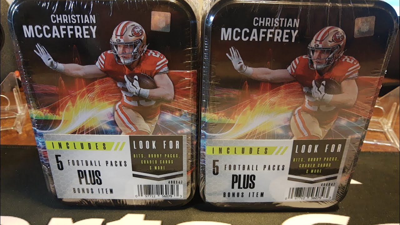 NEW PRODUCT!! 2024 Mystery NFL Football tins! 2 Christian McCaffrey tin rips! Good product for the $