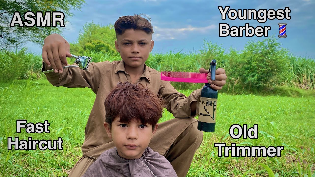 ASMR youngest Barber 💈 In the world 🌍 fast haircut 💇‍♂️ with old trimmer | cute boy 