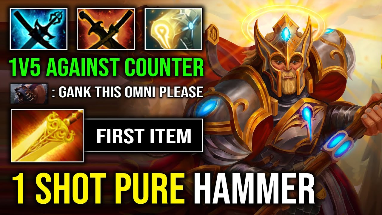 WTF 1 Shot Purity Hammer First Item Radiance 1v5 Offlane Omniknight Against Hard Counter Dota 2