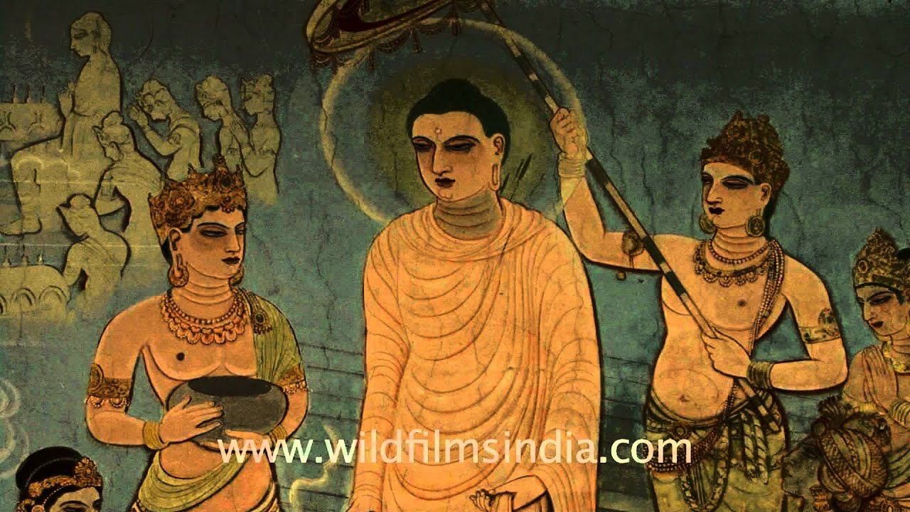 Paintings and frescos at Buddhist temple in Sarnath