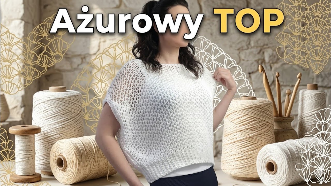 NR/22 Ażurowa Bluzka na szydełku, Szydełkowy Top T-shirt na lato / Crochet Lace Openwork Blouse