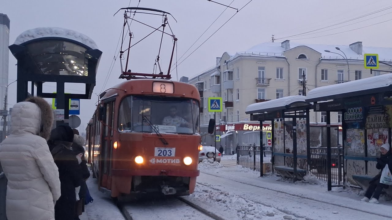 Поездка на трамвае Tatra T3SU | номер 203+204 | маршрут 8 | Екатеринбург 