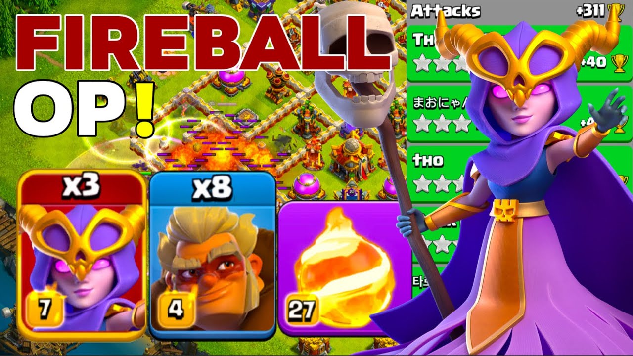 Unstoppable TH16 Warden Fireball Super Witch Druid Smash After Update!