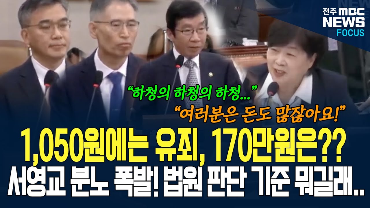 법원의 잣대 도대체 뭐길래... 1,050원은 유죄, 170만원은? 서영교 의원 제대로 분노 폭발!