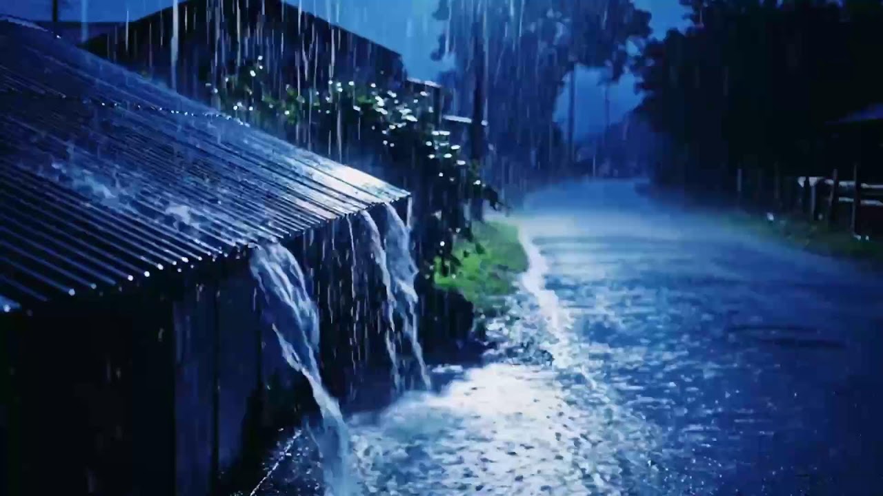 Soothing Midnight ASMR of Heavy Rain Echoing Gently Across Peaceful Rural Landscapes 0160
