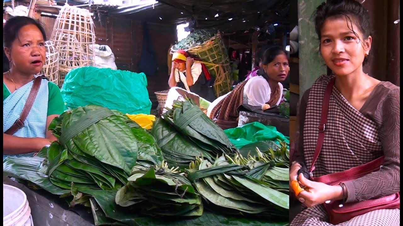 BETEL LEAVES, BETEL NUT, TOBACCO LEAVES IN BARA BAZAAR, Shillong, Meghalaya, India ...