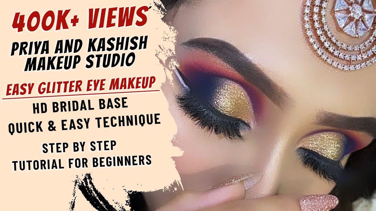 How to do Easy Glitter Eye Makeup with HD Bridal base | MAKEUP TUTORIA BEGINNERS| @pkmakeupstudio