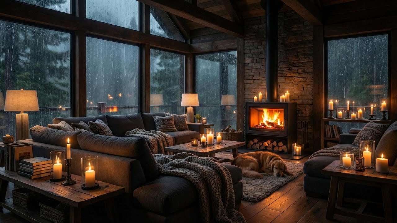 Rain on Window & Fireplace Sounds - Relaxing Jazz Piano for Study & Deep Focus 🌧️🔥